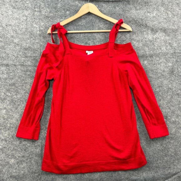 J Crew Sweater Top Womens L Red Pullover Cold Shoulder Valentines Holiday NEW - Picture 1 of 9